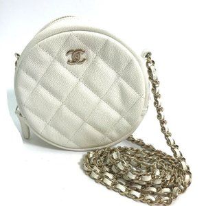 AUTHENTIC CHANEL CC Mark Pochette Matelasse Quilted Round Chain Bag